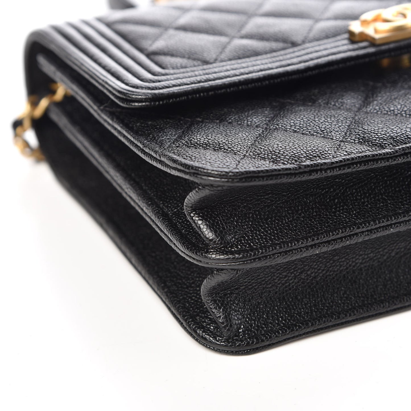 Caviar Quilted Boy Square Wallet on Chain WOC Black
