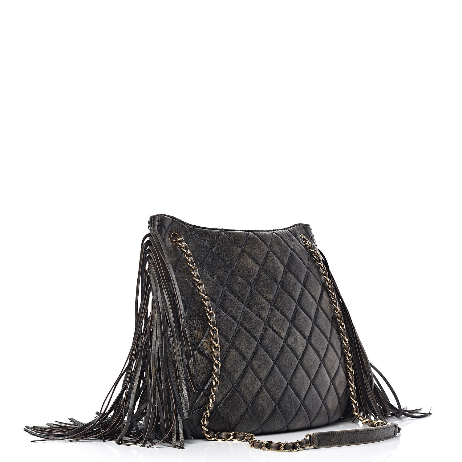 Chanel Calfskin Quilted Into The Fringe Hobo Black Gold 3 of 14