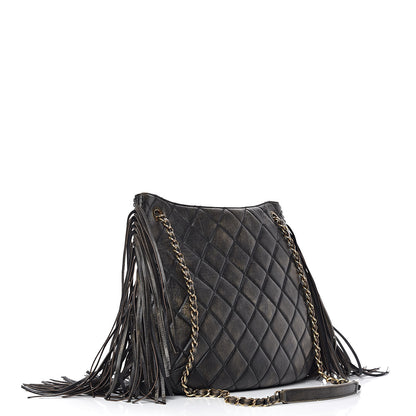 Chanel Calfskin Quilted Into The Fringe Hobo Black Gold 3 of 14