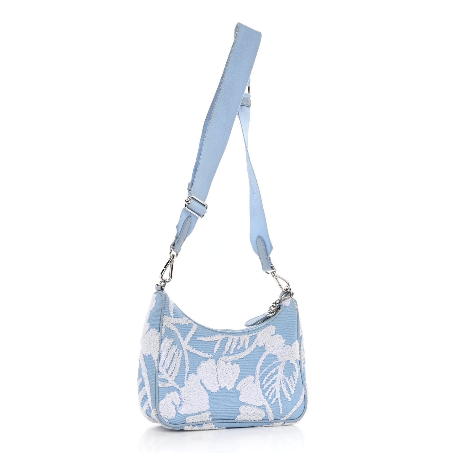 Nylon Drill Logo Embroidered Re-Edition 2005 Shoulder Bag Celeste White