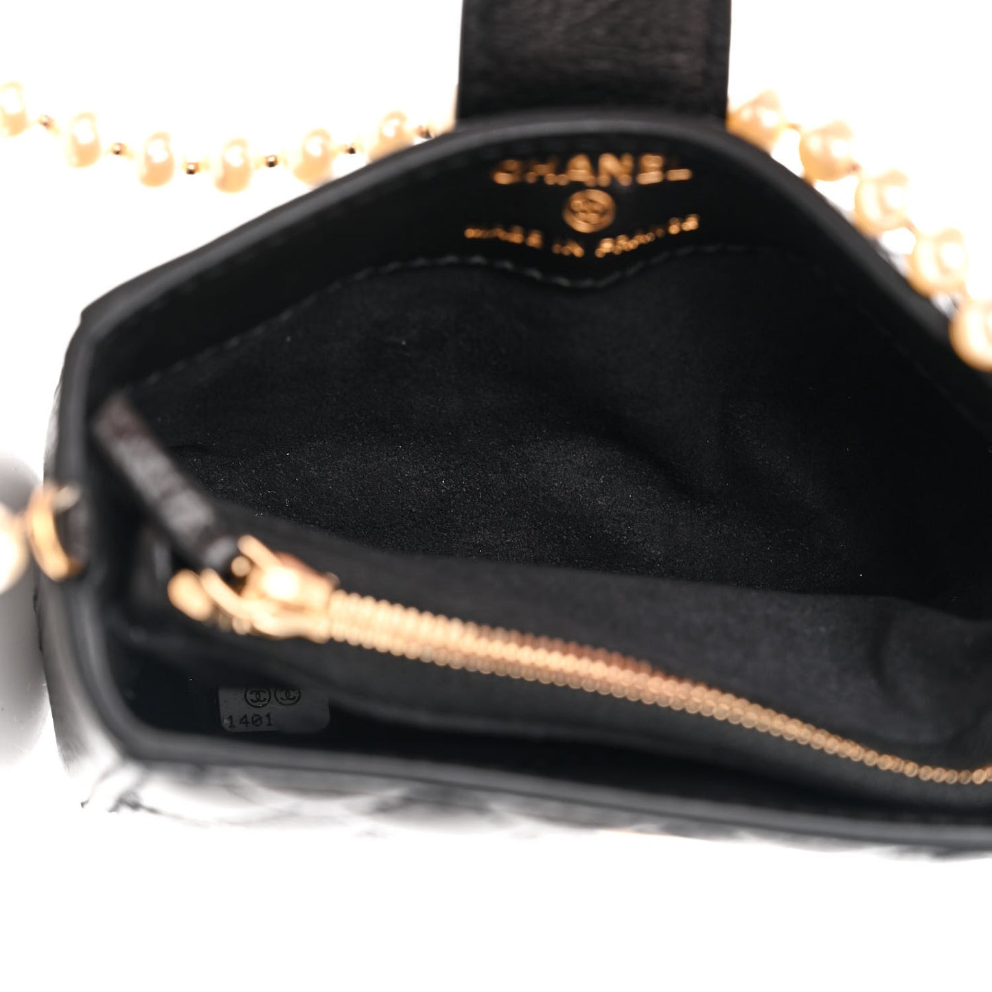 Calfskin Quilted Pearl Chain Love Symbols Mini Bag Black