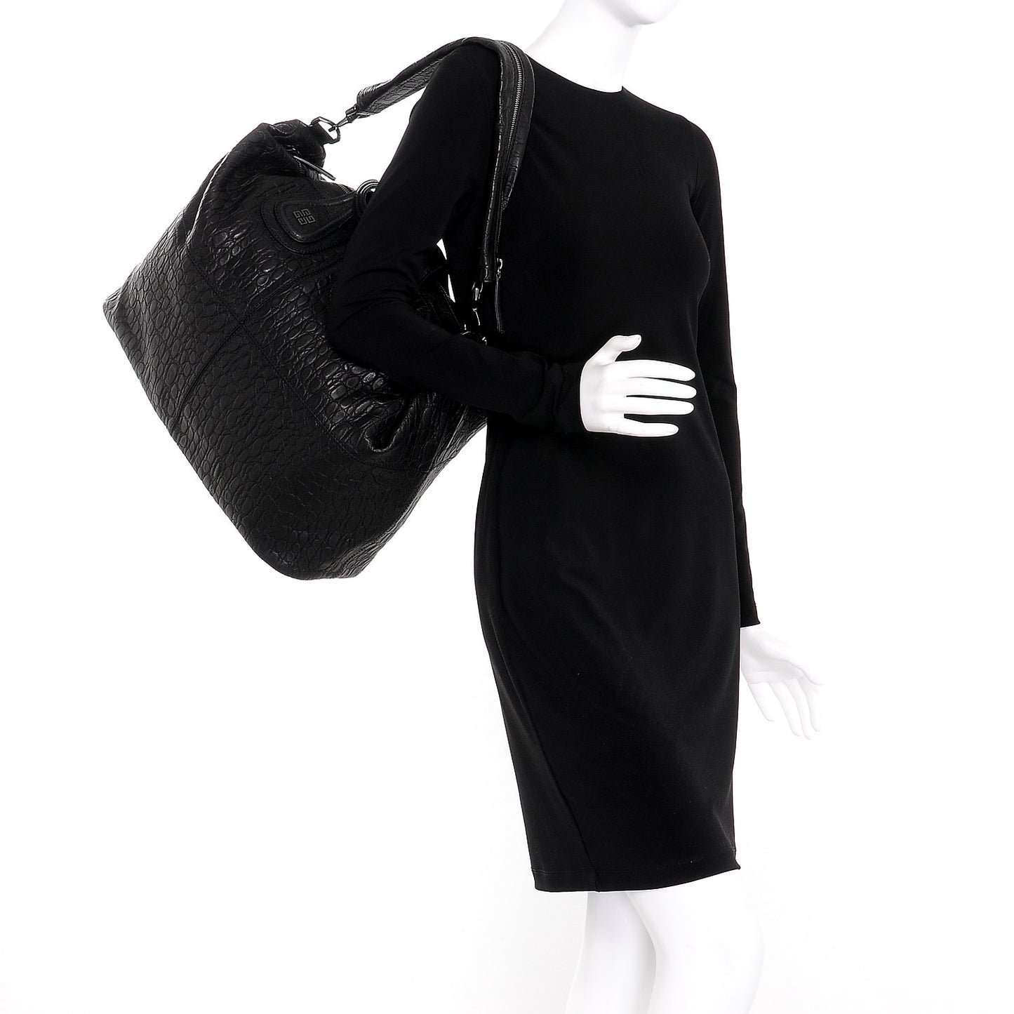 Calfskin Crocodile Embossed Large Nightingale Black