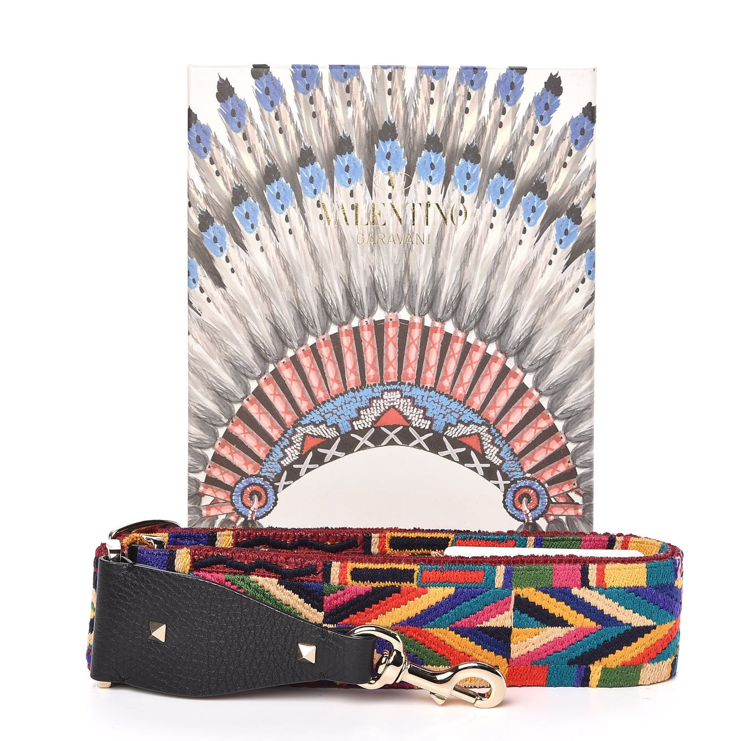 Canvas Geometric Embroidered Rockstud Guitar Strap Multicolor
