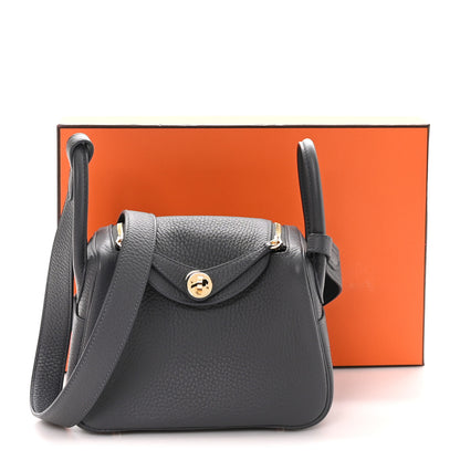 Hermes Taurillon Clemence Mini Lindy 20 Gris Misty 10 of 10