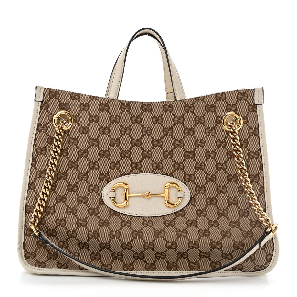 Monogram Calfskin Medium Horsebit 1955 Tote Bag Beige Mystic White