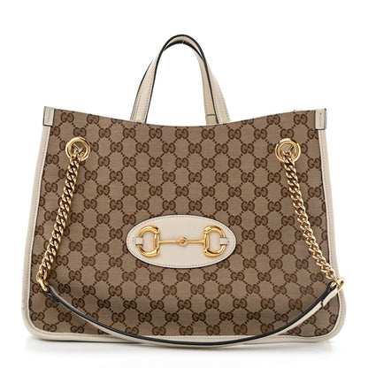 Gucci Monogram Calfskin Medium Horsebit 1955 Tote Bag Beige Mystic White 1 of 16