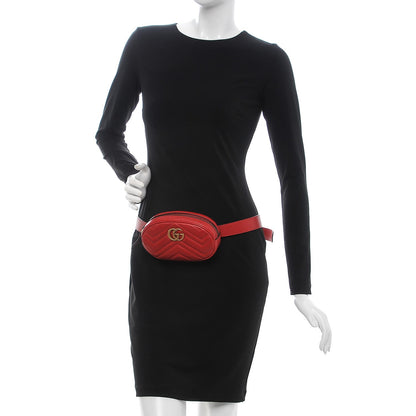 Gucci Calfskin Matelasse GG Marmont Belt Bag 85 34 Hibiscus Red 2 of 7