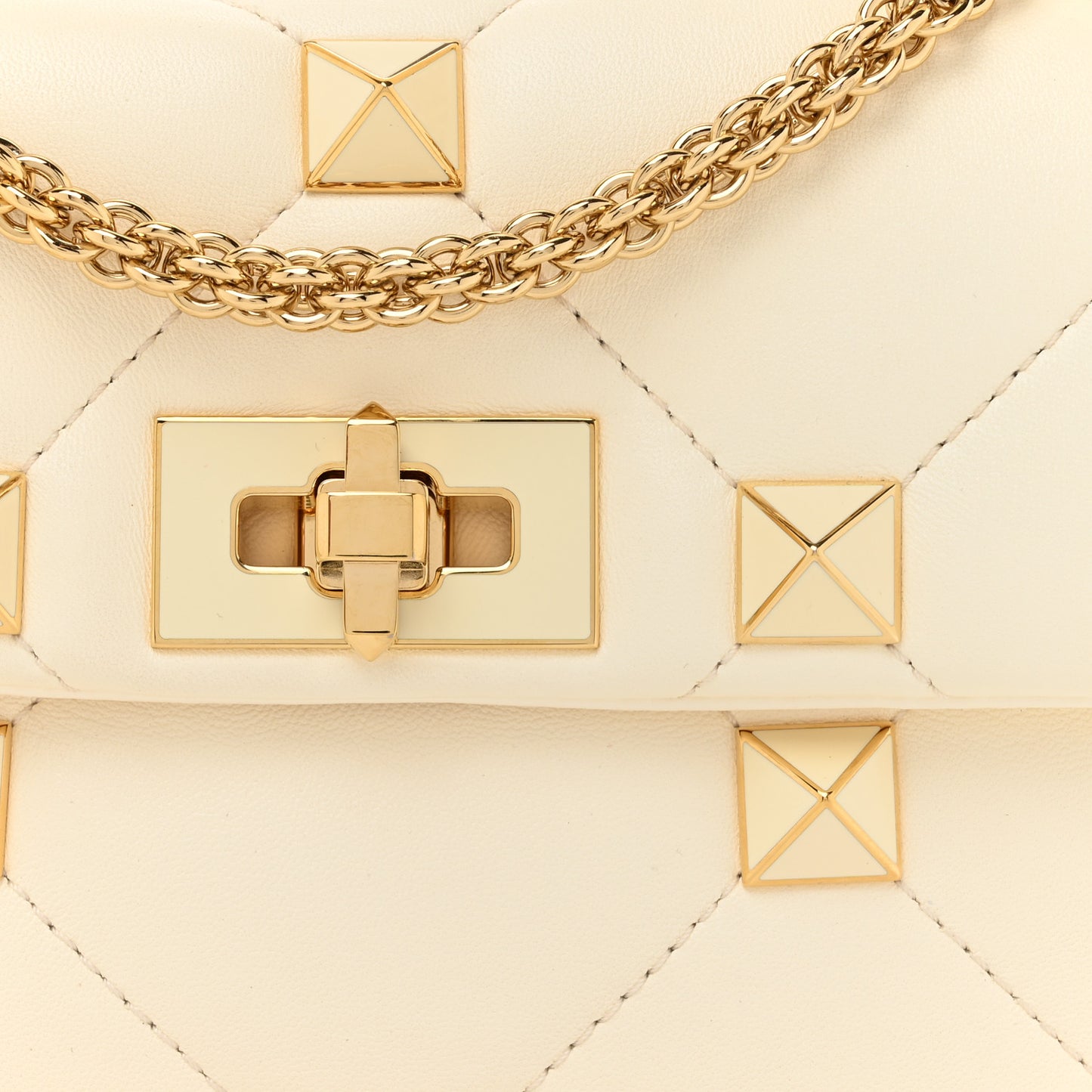 Nappa Enamel Medium Roman Stud Shoulder Bag Bag Ivory
