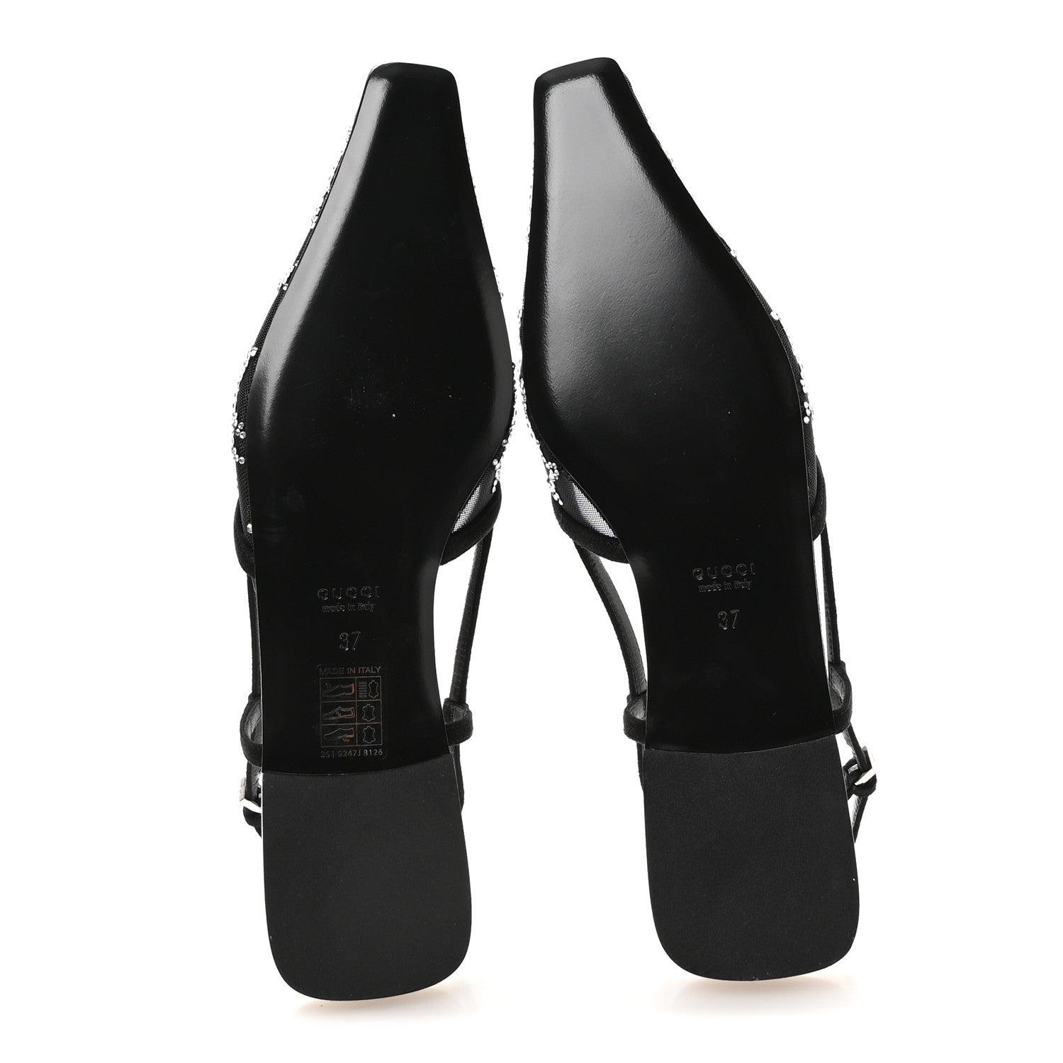 Gucci Tela Retino Kid Scamosciato Crystal GG Monogram Square G Slingback Flat 37 Black 6 of 8