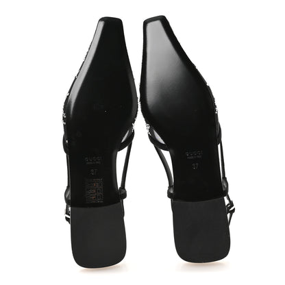 Gucci Tela Retino Kid Scamosciato Crystal GG Monogram Square G Slingback Flat 37 Black 6 of 8