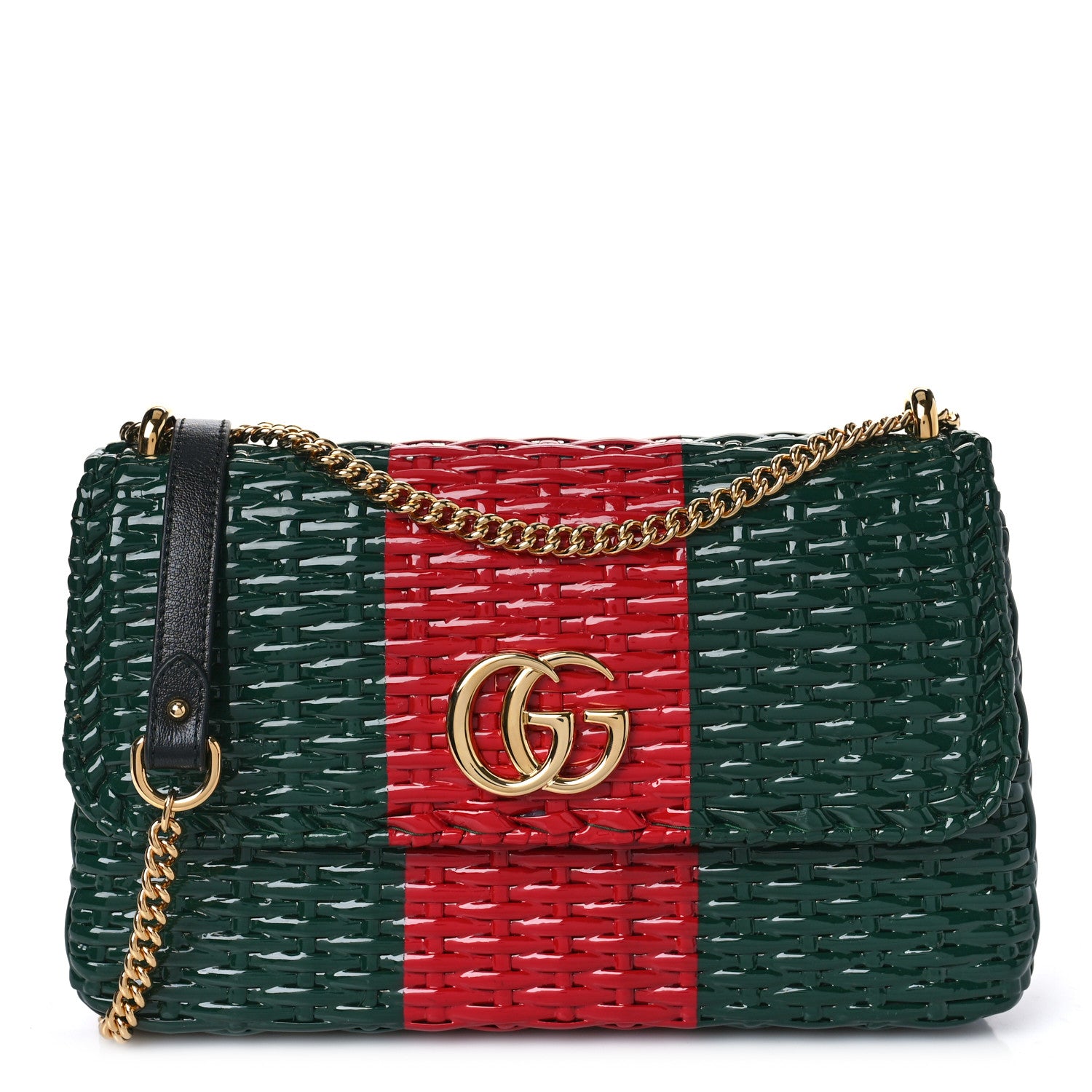 Gucci Glazed Wicker Stripe Small Cestino Shoulder Bag Green 1 of 9