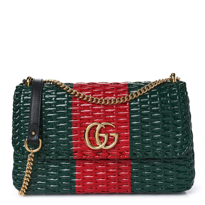 Gucci Glazed Wicker Stripe Small Cestino Shoulder Bag Green 1 of 9