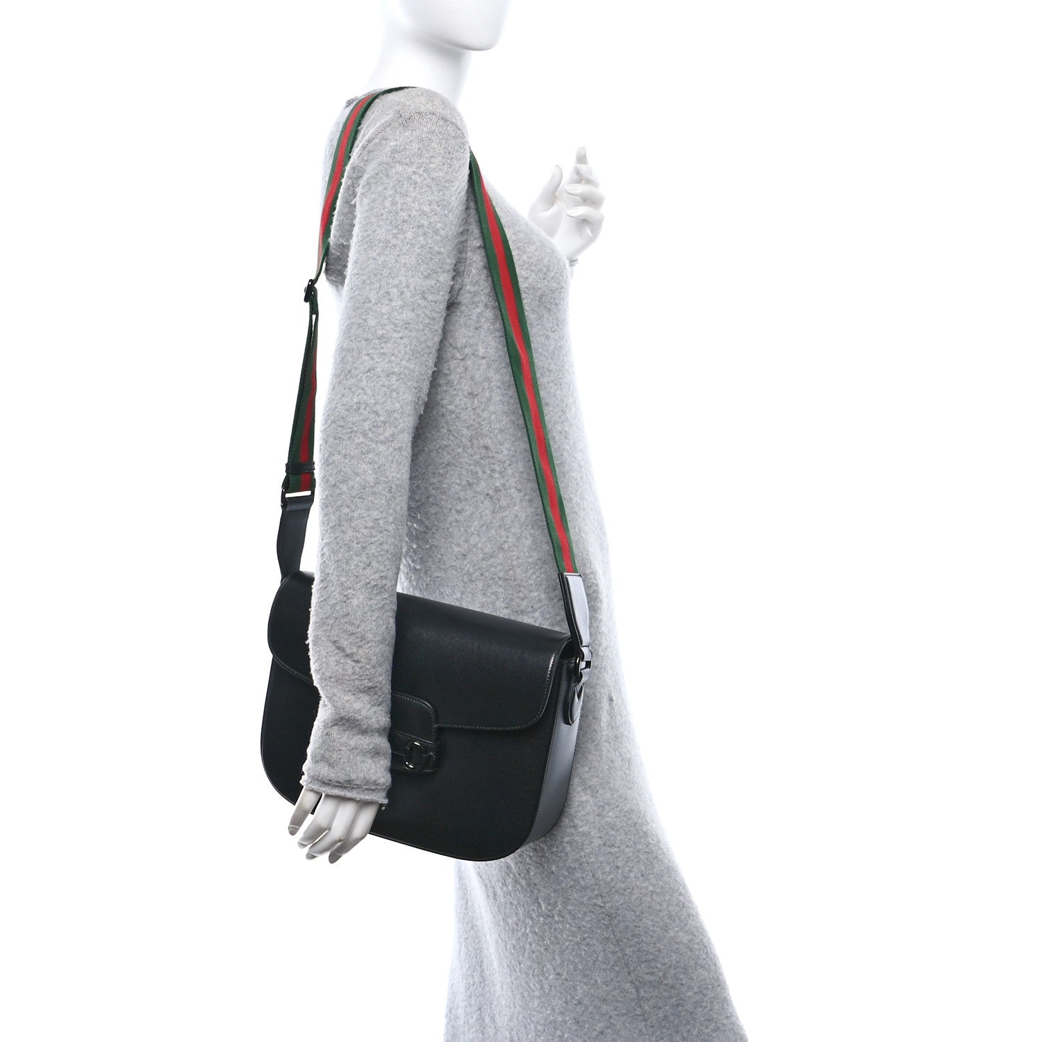 Gucci Azalea Calfskin Web Monochrome Horsebit 1955 Shoulder Bag Black 2 of 11