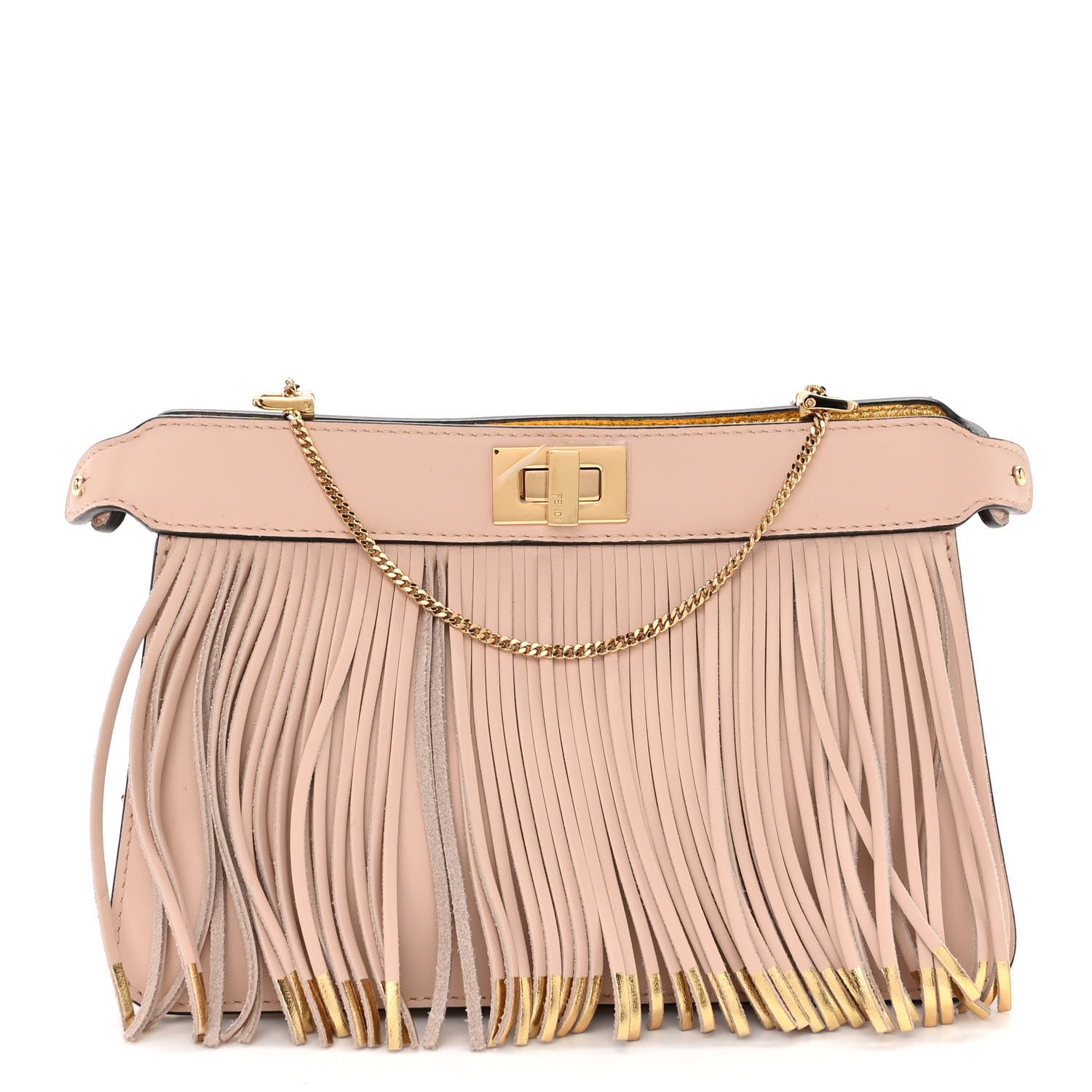 Fendi Nappa Fringe Small Peekaboo I SEE U East West Chain Satchel Rosa Quarzo 1 of 11