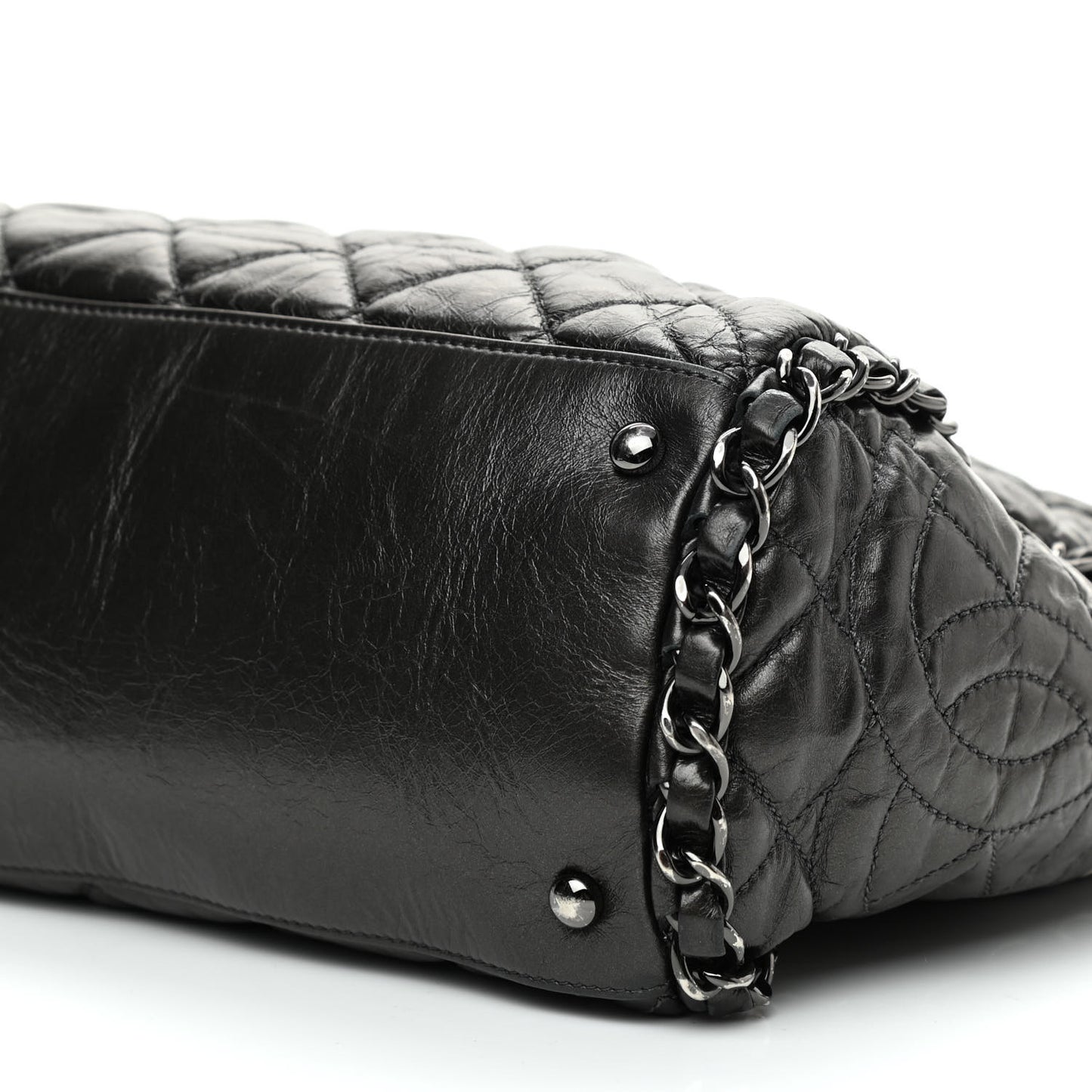 Metallic Calfskin Quilted Large Chain Me Hobo Dark Grey