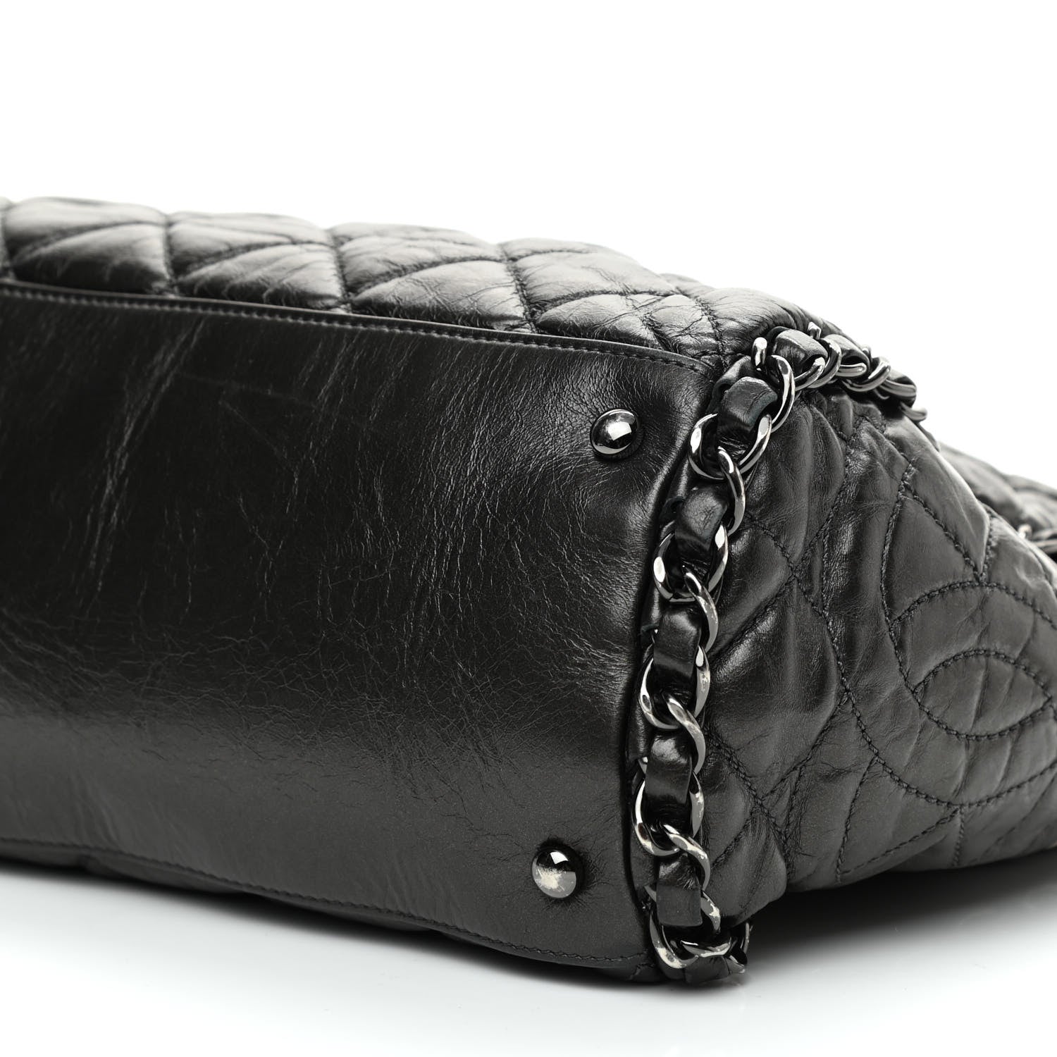 Chanel Metallic Calfskin Quilted Large Chain Me Hobo Dark Grey 9 of 9