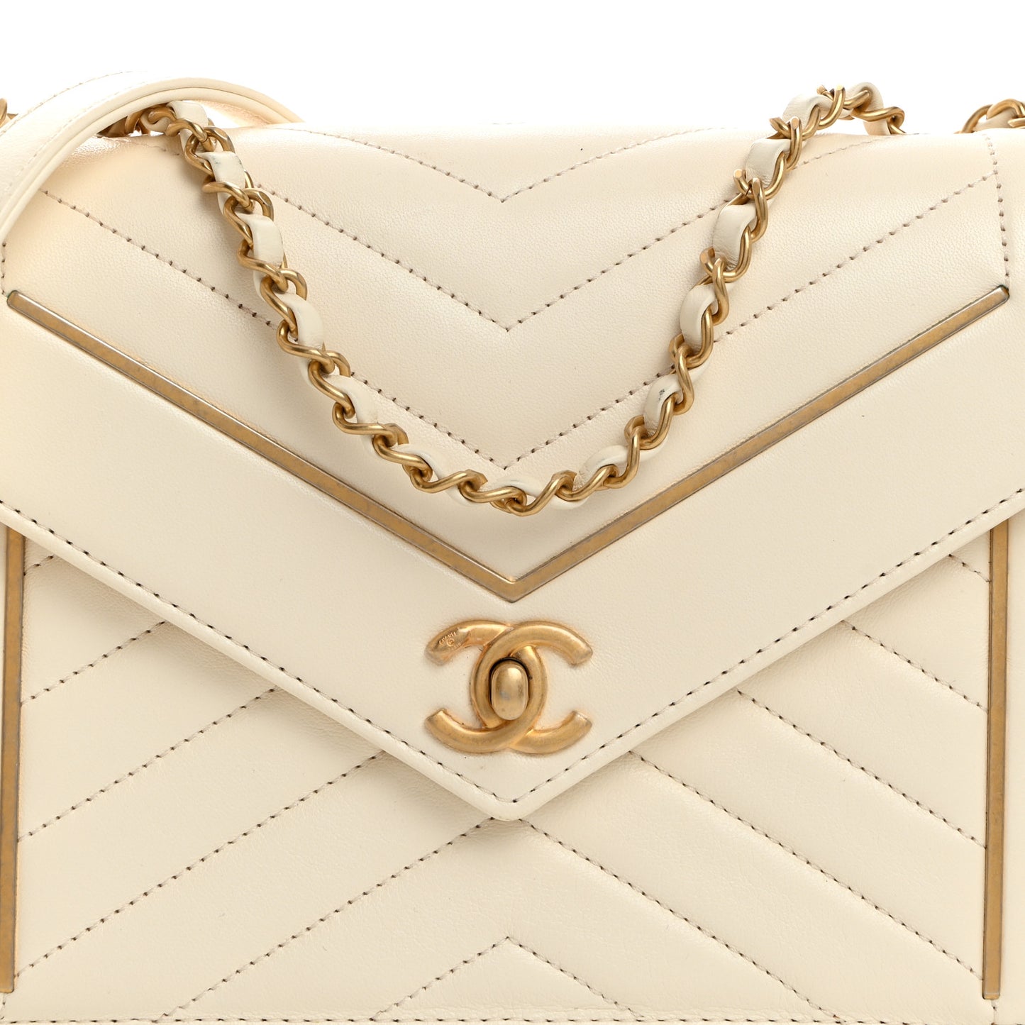 Lambskin Reversed Chevron Quilted Flap White
