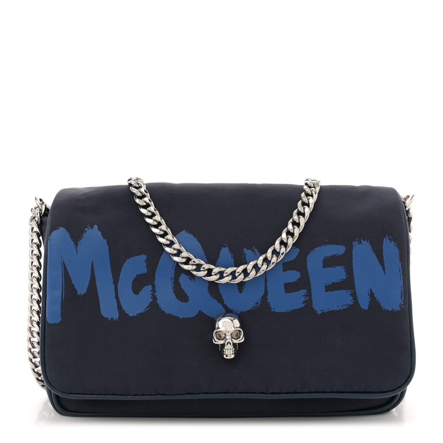 Alexander McQueen Nylon Graffiti Skull Crossbody Bag Blue 1 of 10