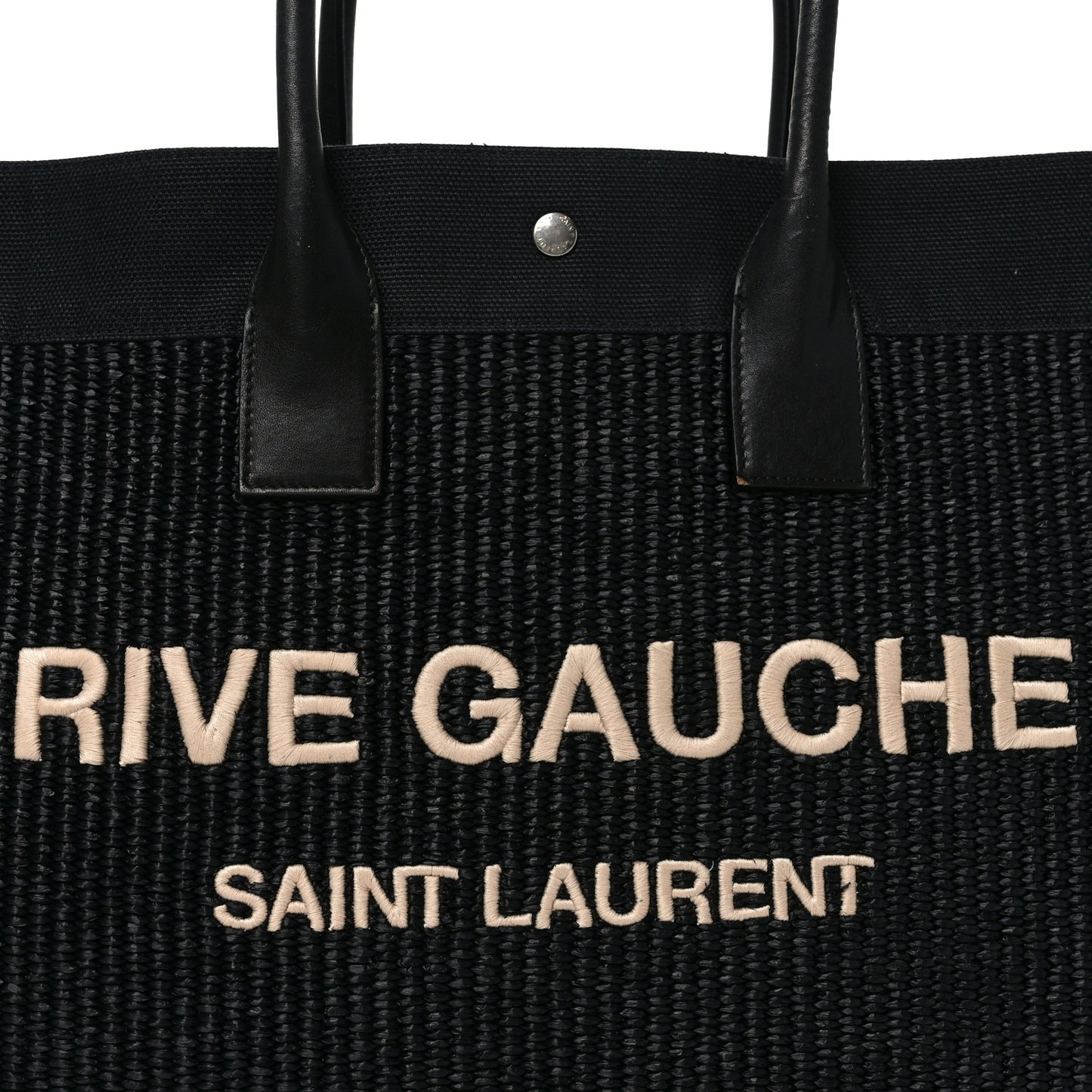 Raffia Linen Calfskin Rive Gauche Tote Black