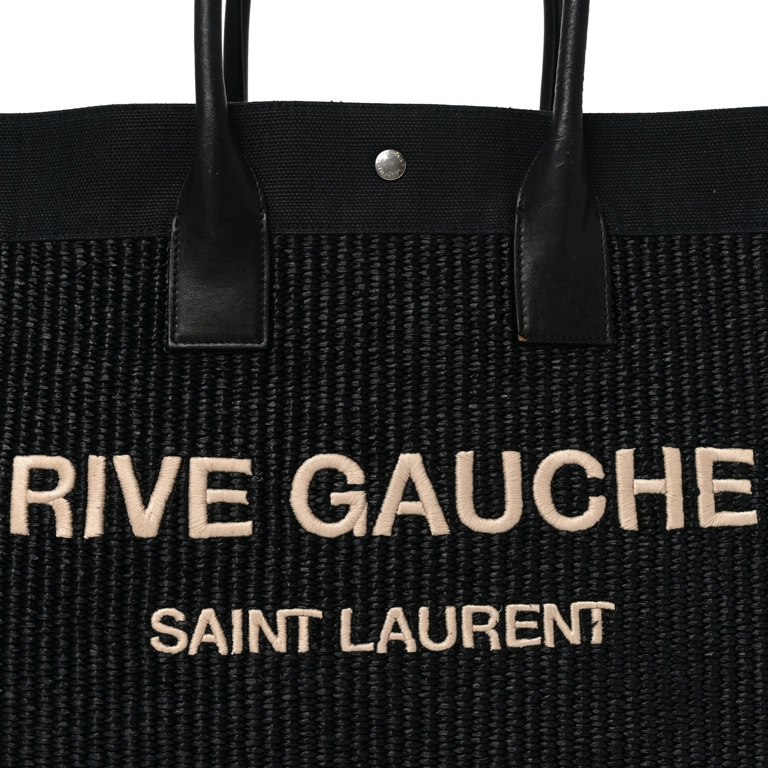 Saint Laurent Raffia Linen Calfskin Rive Gauche Tote Black 9 of 12
