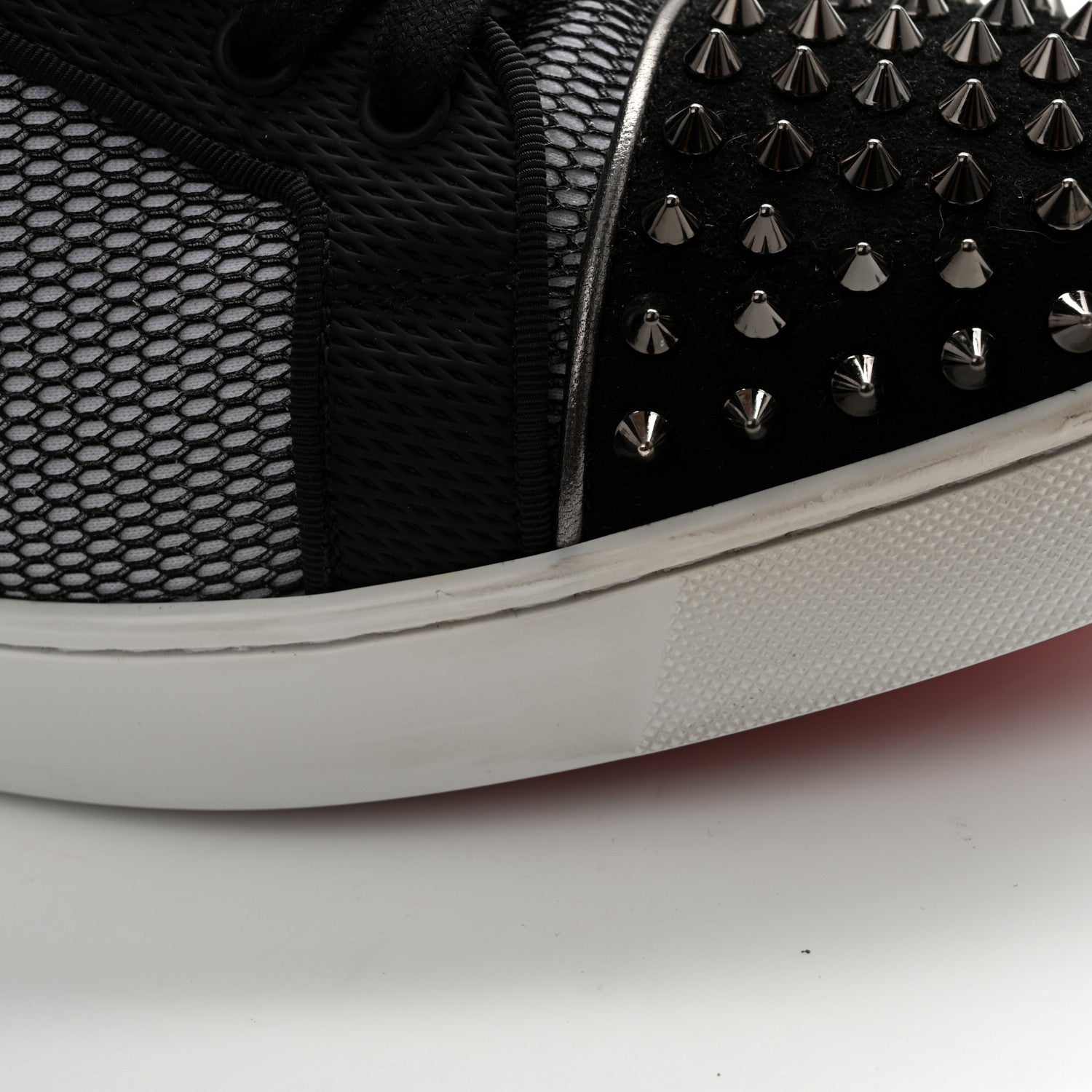 Christian Louboutin Suede Mesh Mens Louis Junior Spikes Orlato Flat Sneakers 42.5 Version Black White 12 of 13