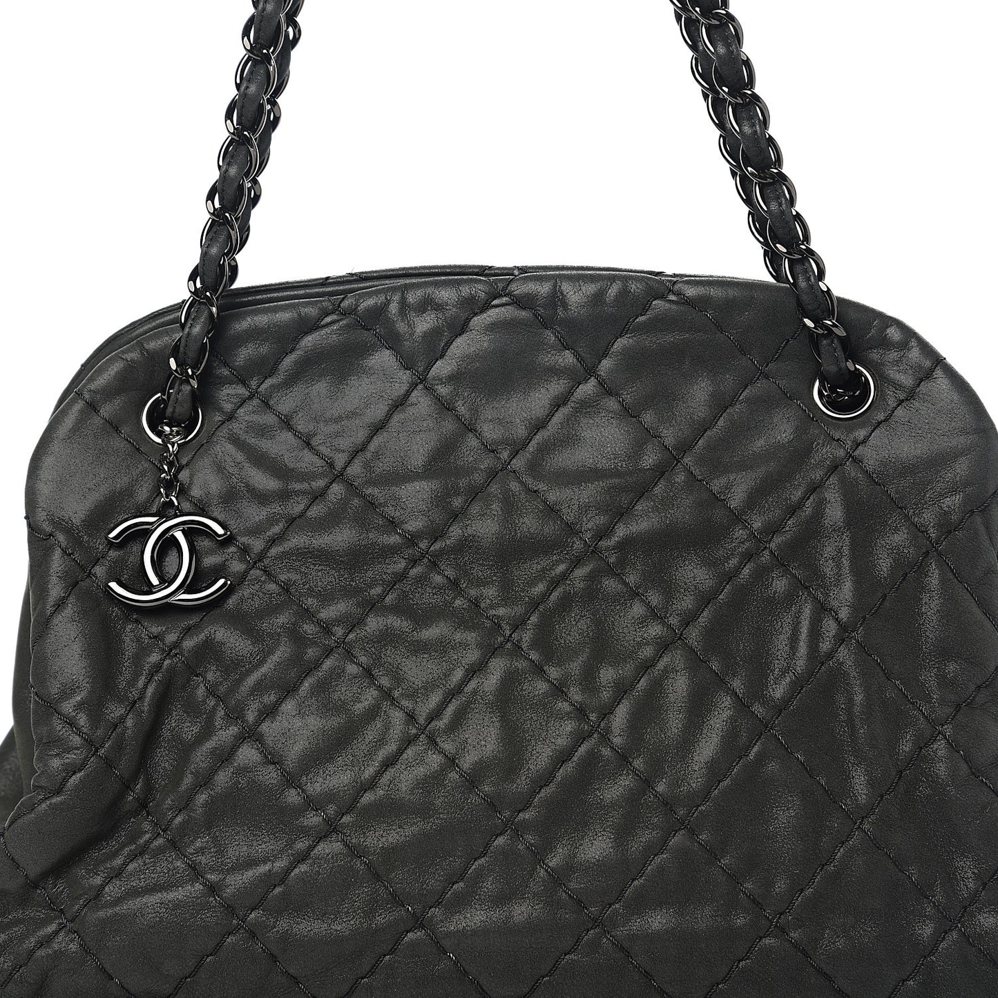 Iridescent Calfskin Quilted Large Just Mademoiselle Dark Grey
