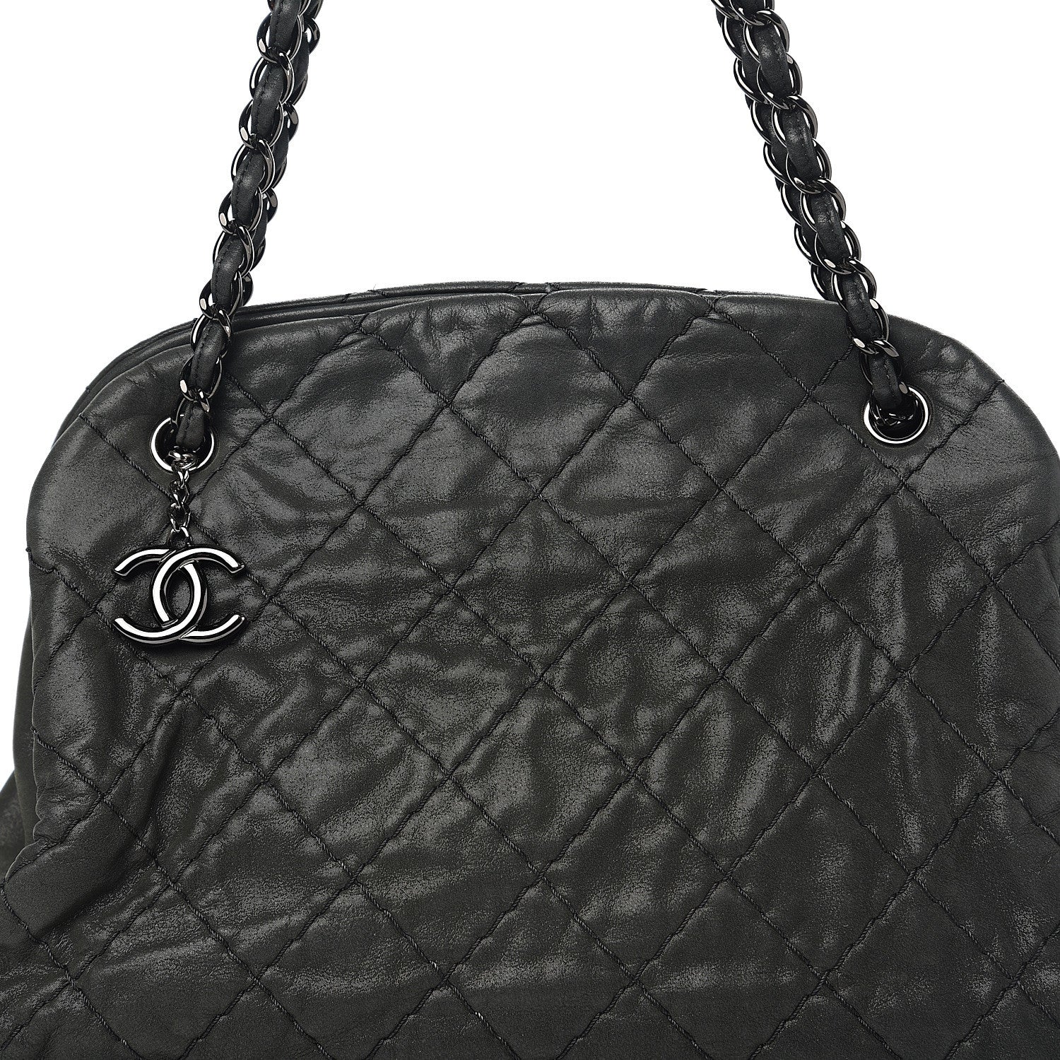 Chanel Iridescent Calfskin Quilted Large Just Mademoiselle Dark Grey 6 of 8