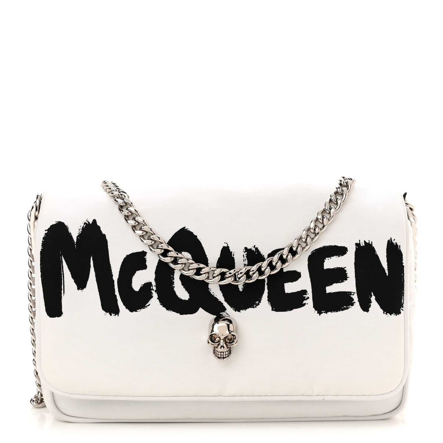 Alexander McQueen Nylon Graffiti Skull Small Crossbody Bag White Black 1 of 11