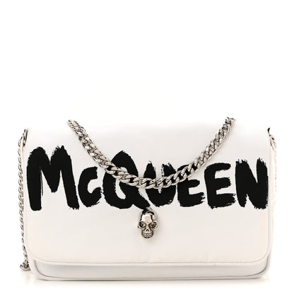 Alexander McQueen Nylon Graffiti Skull Small Crossbody Bag White Black 1 of 11