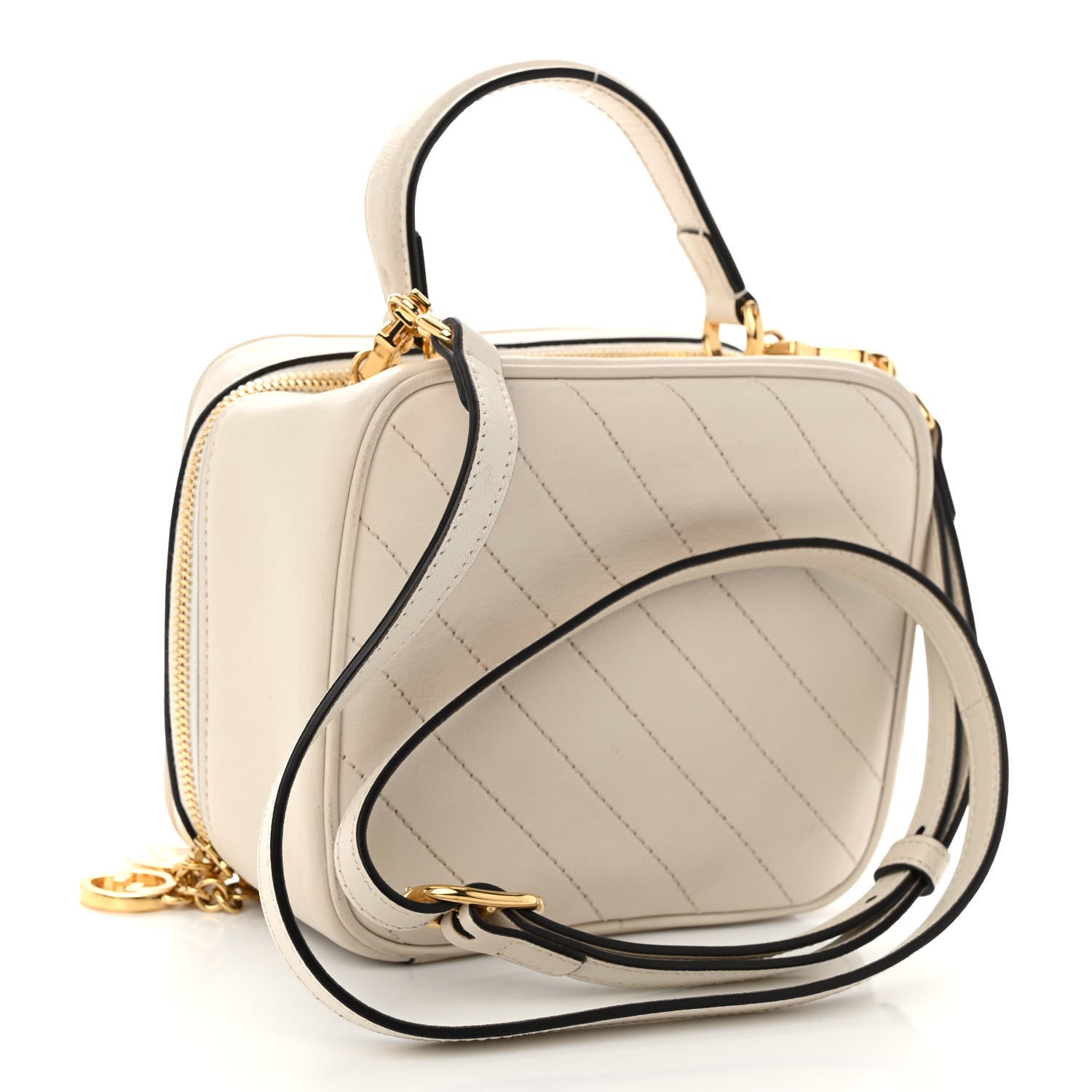 Gucci Sakai Be Green Calfskin Diagonal Stitched Blondie Top Handle Bag Mystic White 3 of 10