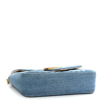 Gucci Denim Matelasse Mini Pearly GG Marmont Shoulder Bag Blue 3 of 9