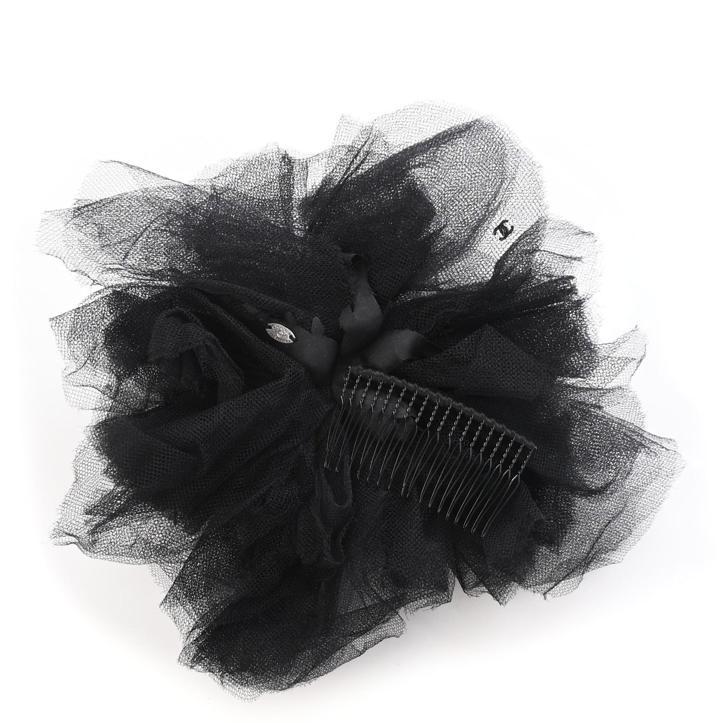 Tulle Camellia Hair Clip Black
