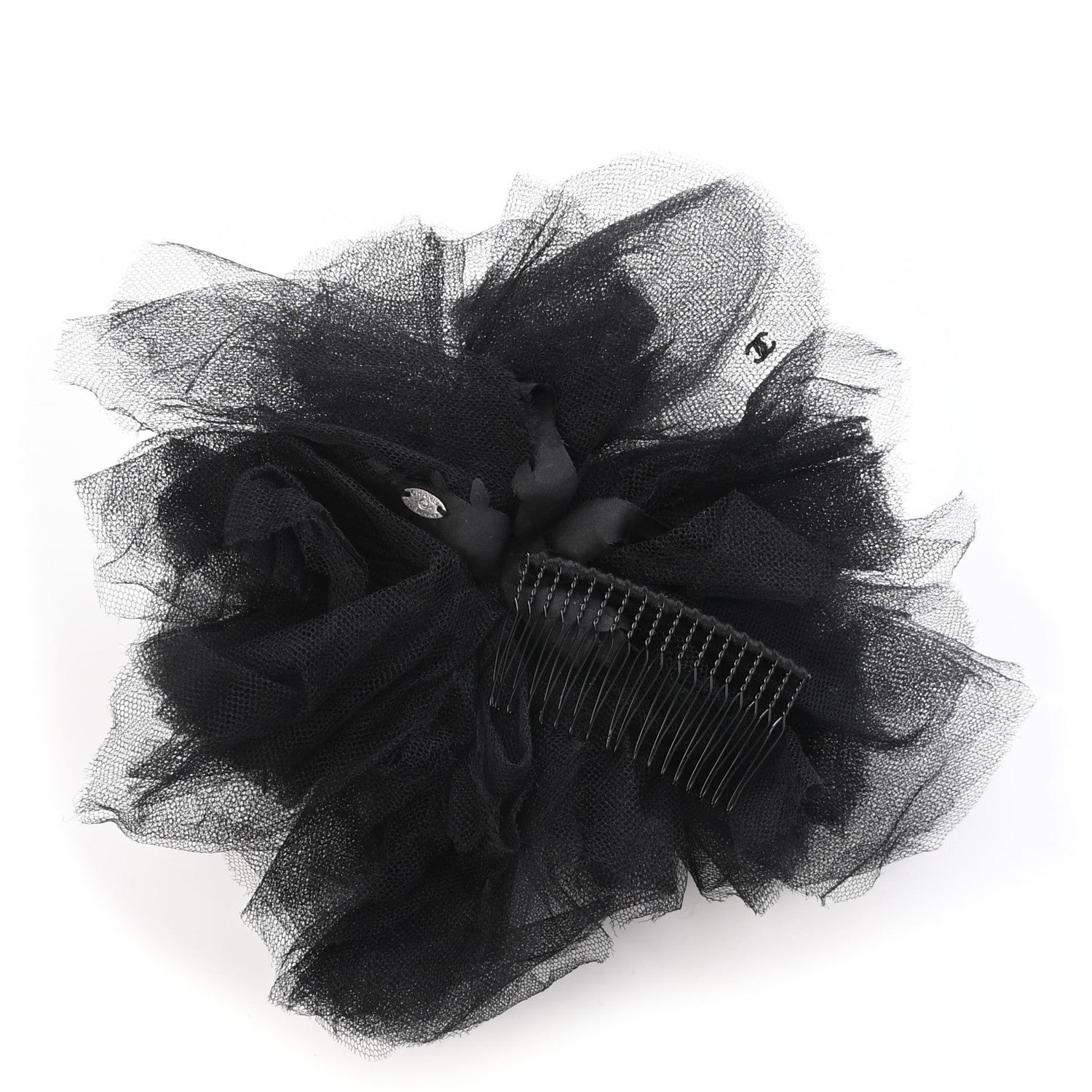 Chanel Tulle Camellia Hair Clip Black 2 of 5