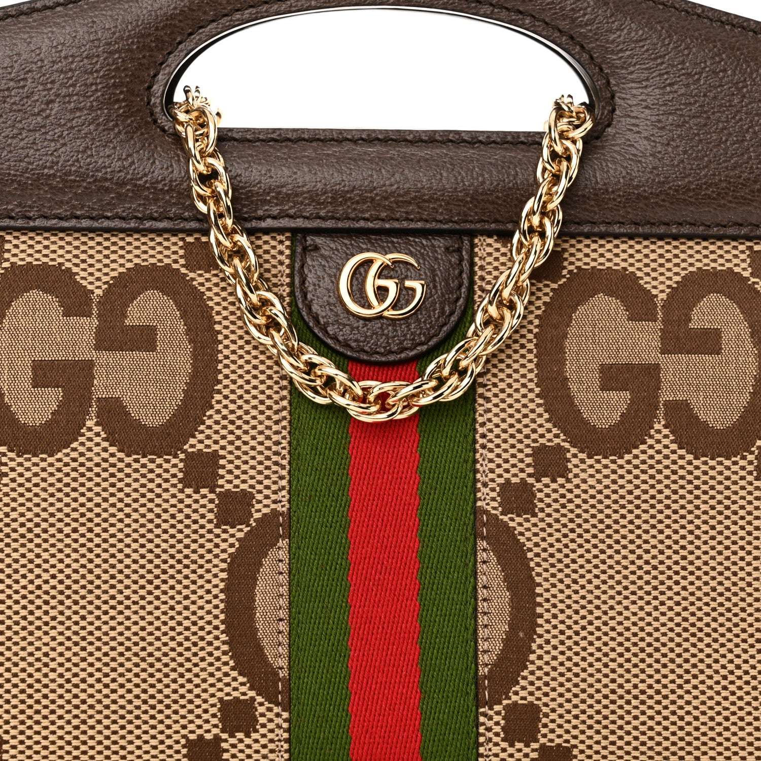 Gucci Monogram Jumbo GG Textured Dollar Calfskin Web Small Ophidia Slip Handle Tote Beige Ebony New Acero 7 of 9