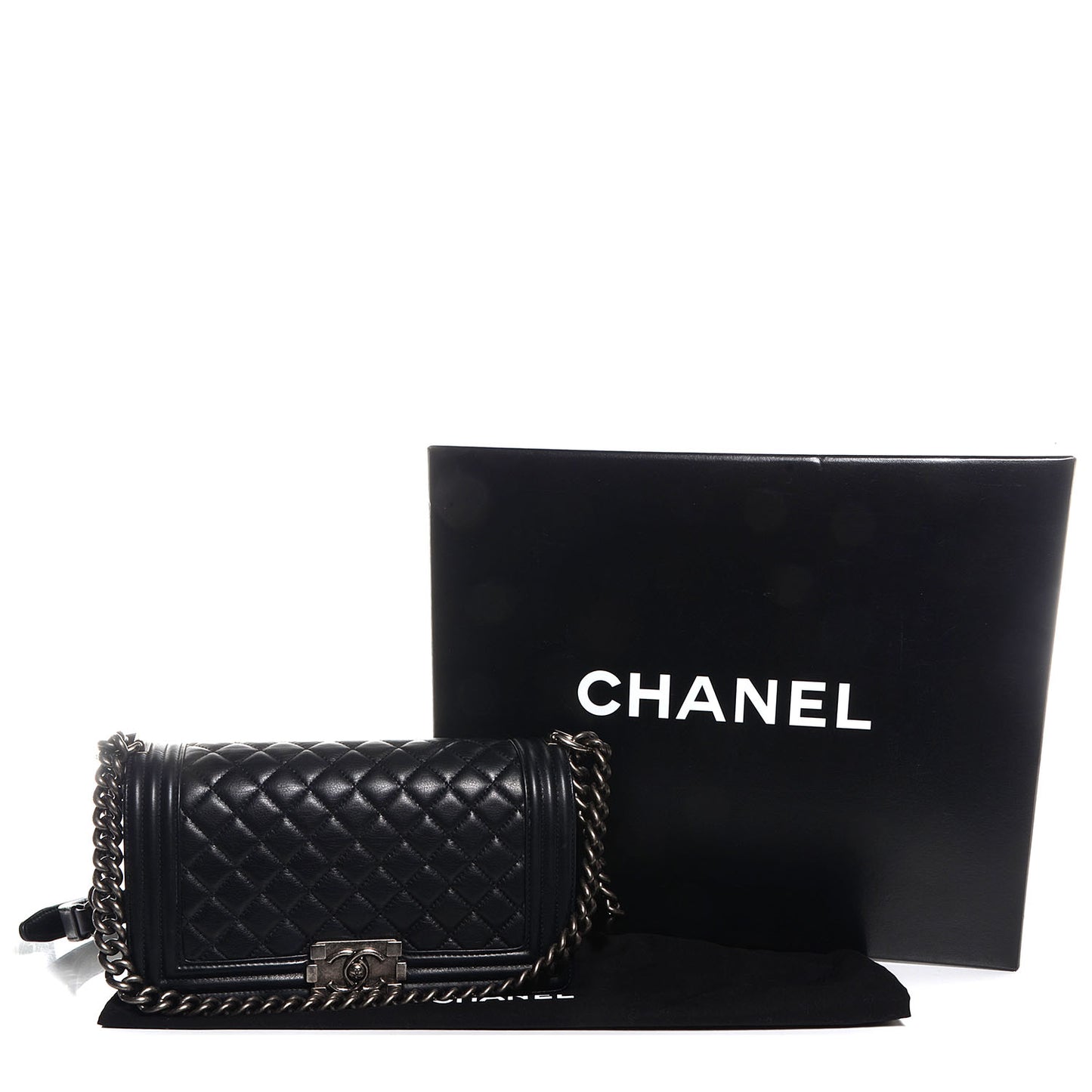 Metallic Calfskin Quilted Medium Boy Flap Black