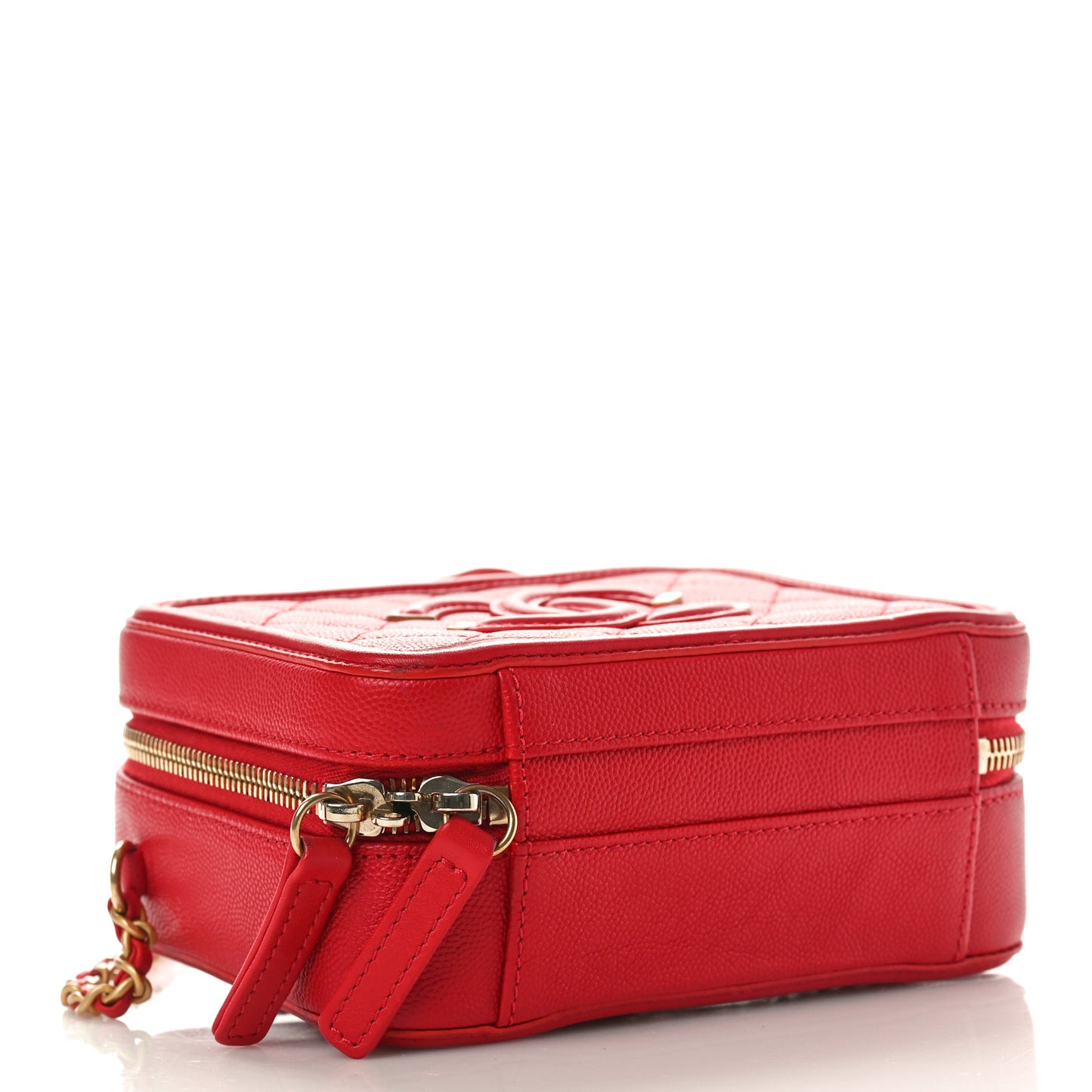Caviar Quilted Small CC Filigree Vanity Case Red