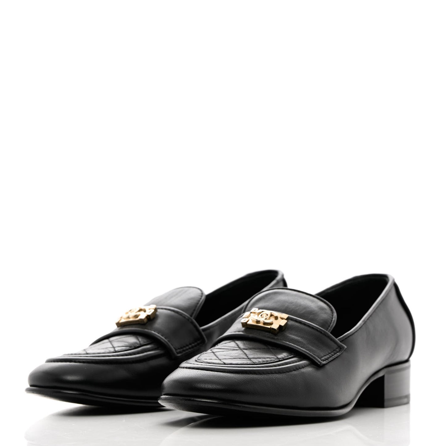 Lambskin Quilted Boy Loafers 38 Black