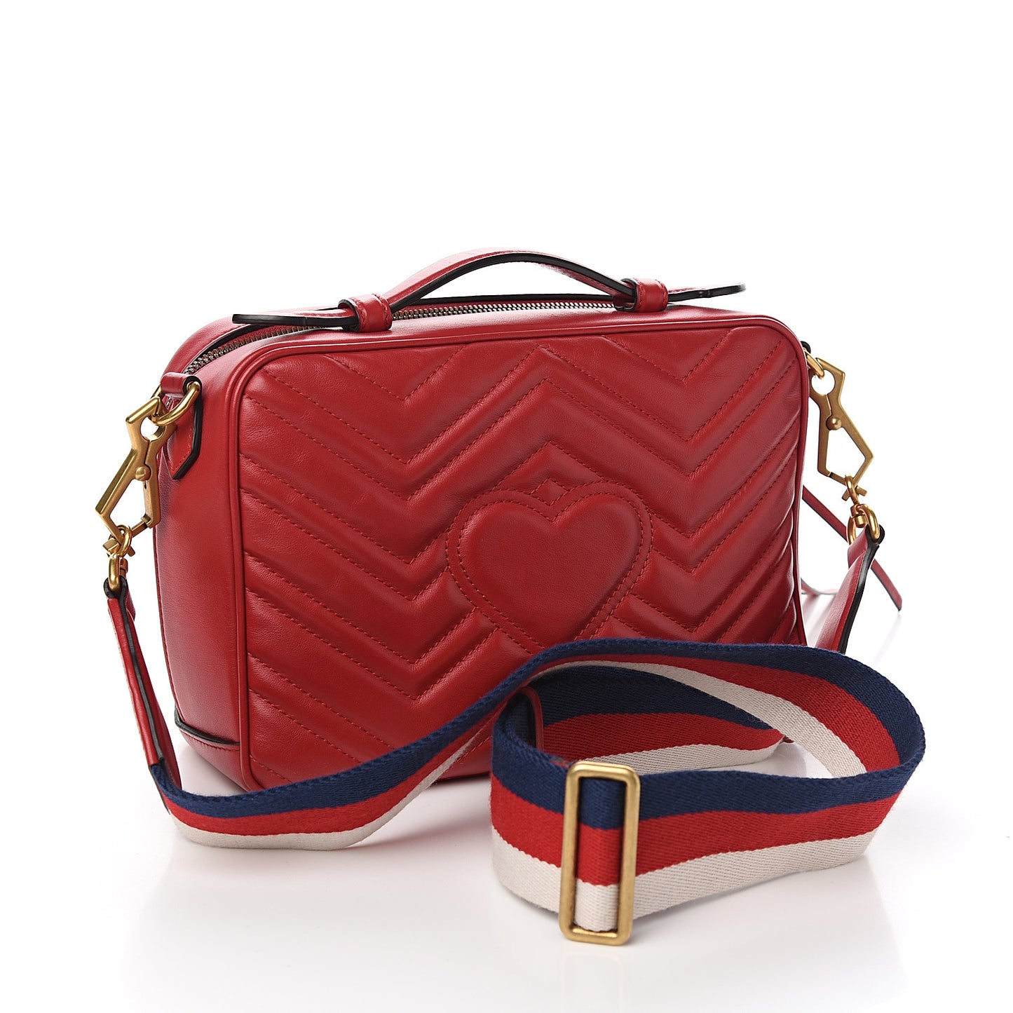 Calfskin Matelasse Sylvie Web Small GG Marmont Top Handle Shoulder Bag Hibiscus Red