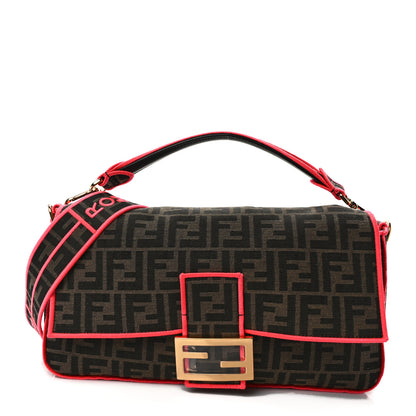 Fendi Fabric Jacquard FF 1974 Large Baguette Tobacco Moro Fuxia Fluo 1 of 9