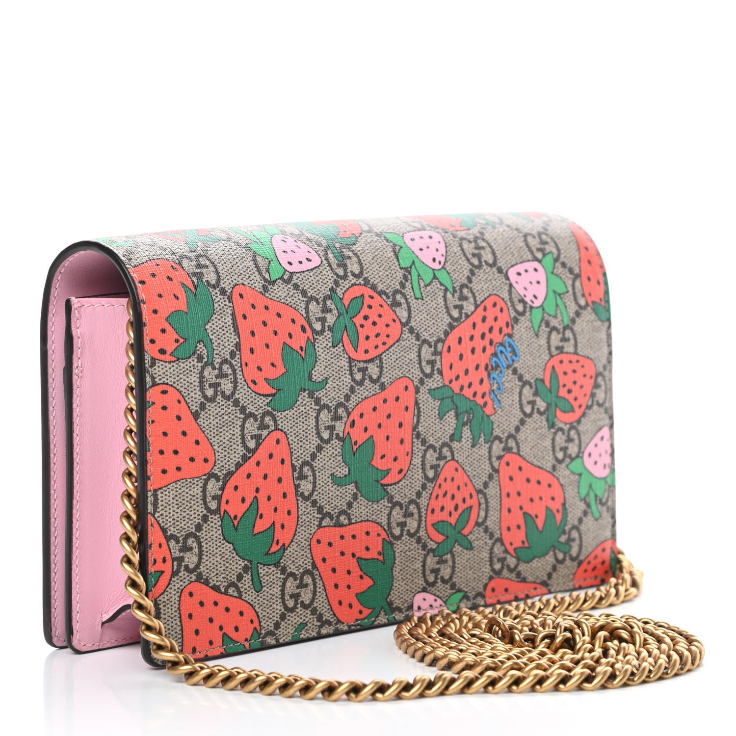 Gucci GG Supreme Monogram Strawberry Chain Wallet 3 of 10