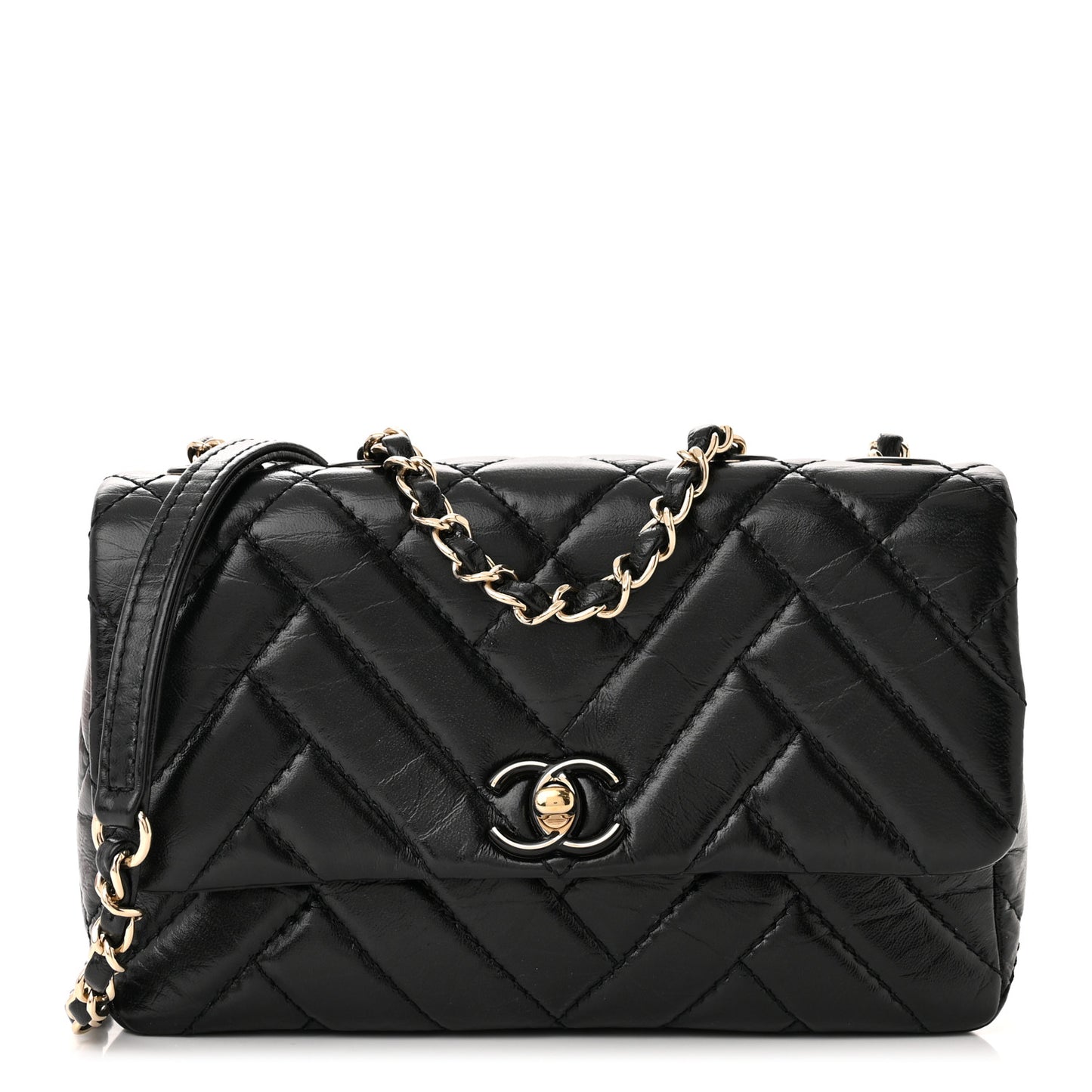 Shiny Lambskin Quilted Small Montcoco Flap Black