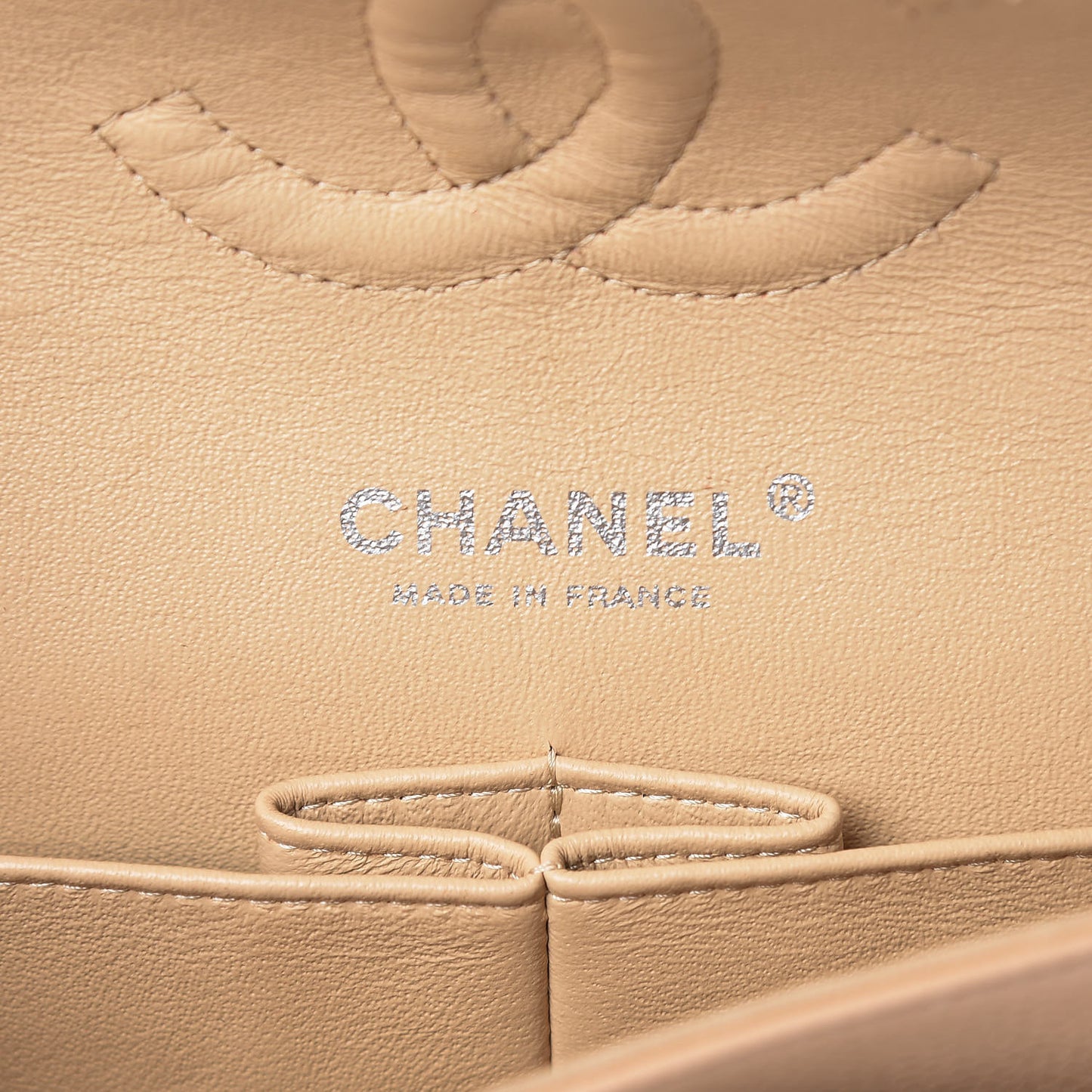 Caviar Quilted Medium Double Flap Beige