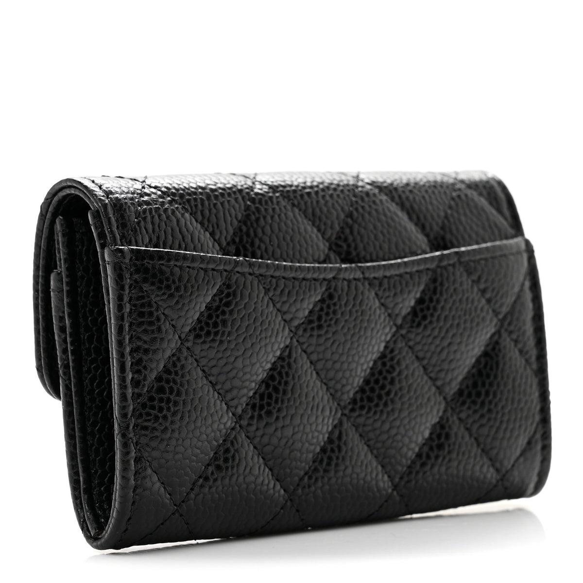 Caviar Quilted Flap Card Holder Wallet Black