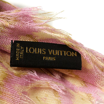 Louis Vuitton Cashmere Silk Mongram Ikat Stole Rose 3 of 8