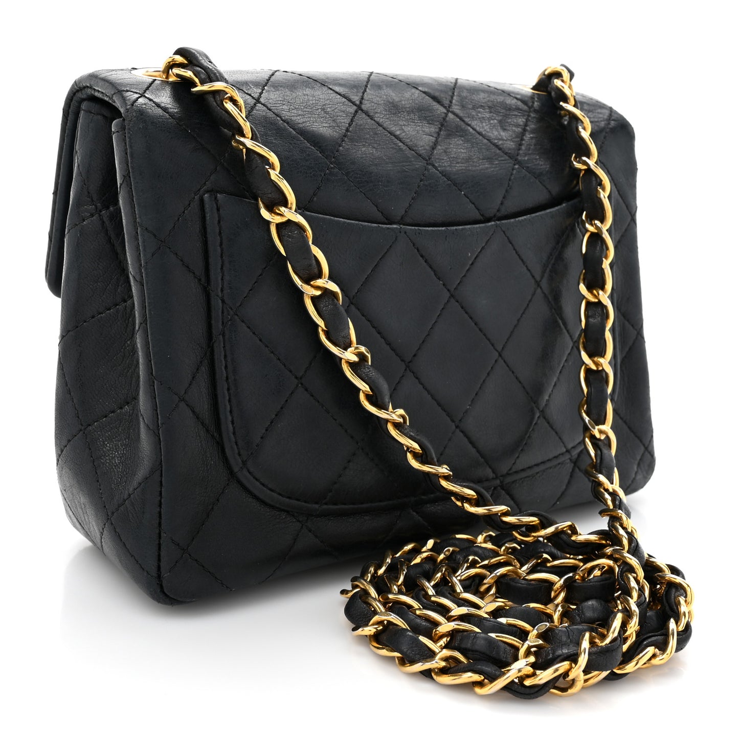 Lambskin Quilted Mini Square Flap Bag Black