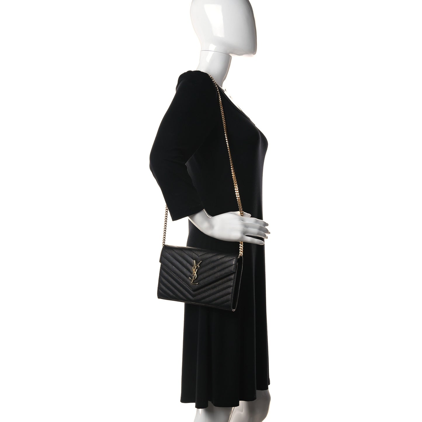 Grain De Poudre Matelasse Chevron Monogram Chain Wallet Black