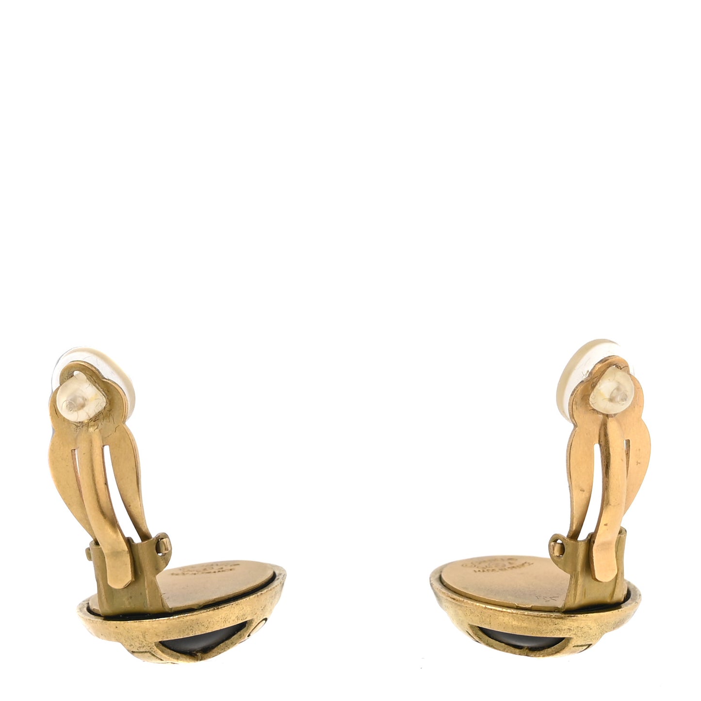 Enamel CC Logo Round Clip On Earrings Black Gold