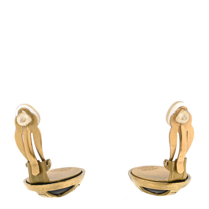 Chanel Enamel CC Logo Round Clip On Earrings Black Gold 3 of 4
