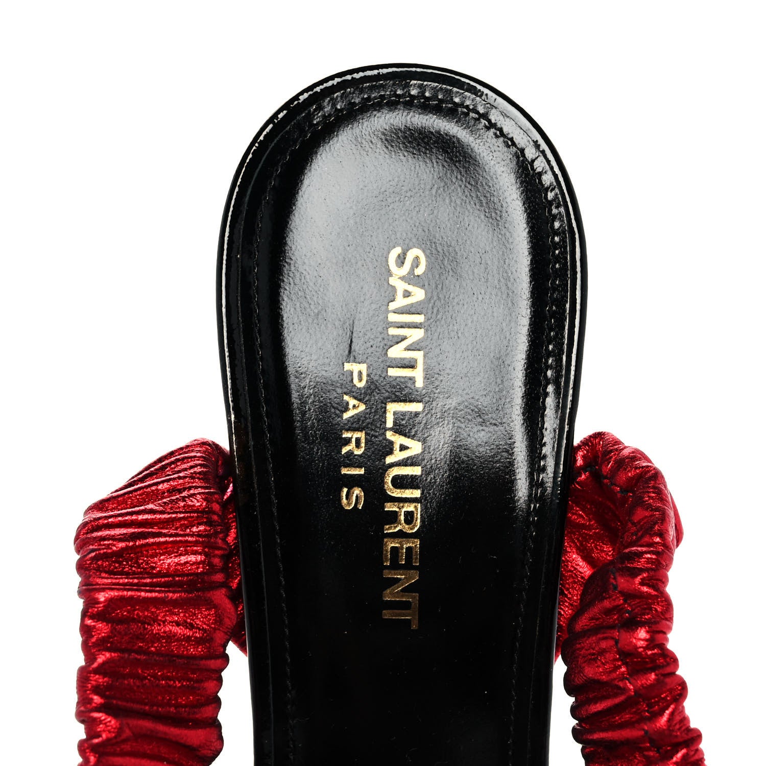 Saint Laurent Patent Tribute Elastic Ankle Strap Platform Sandals 38 Black Red 7 of 9