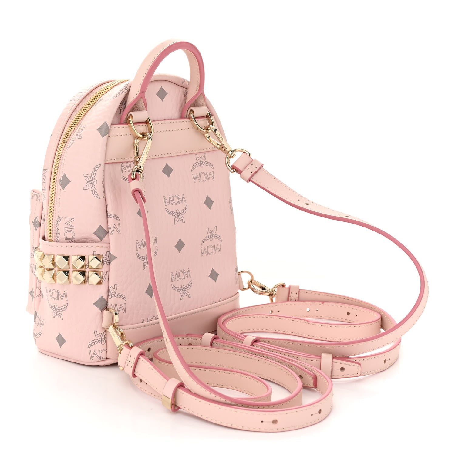 MCM Visetos Side Stud X-Mini Stark Bebe Boo Backpack Soft Pink 3 of 10